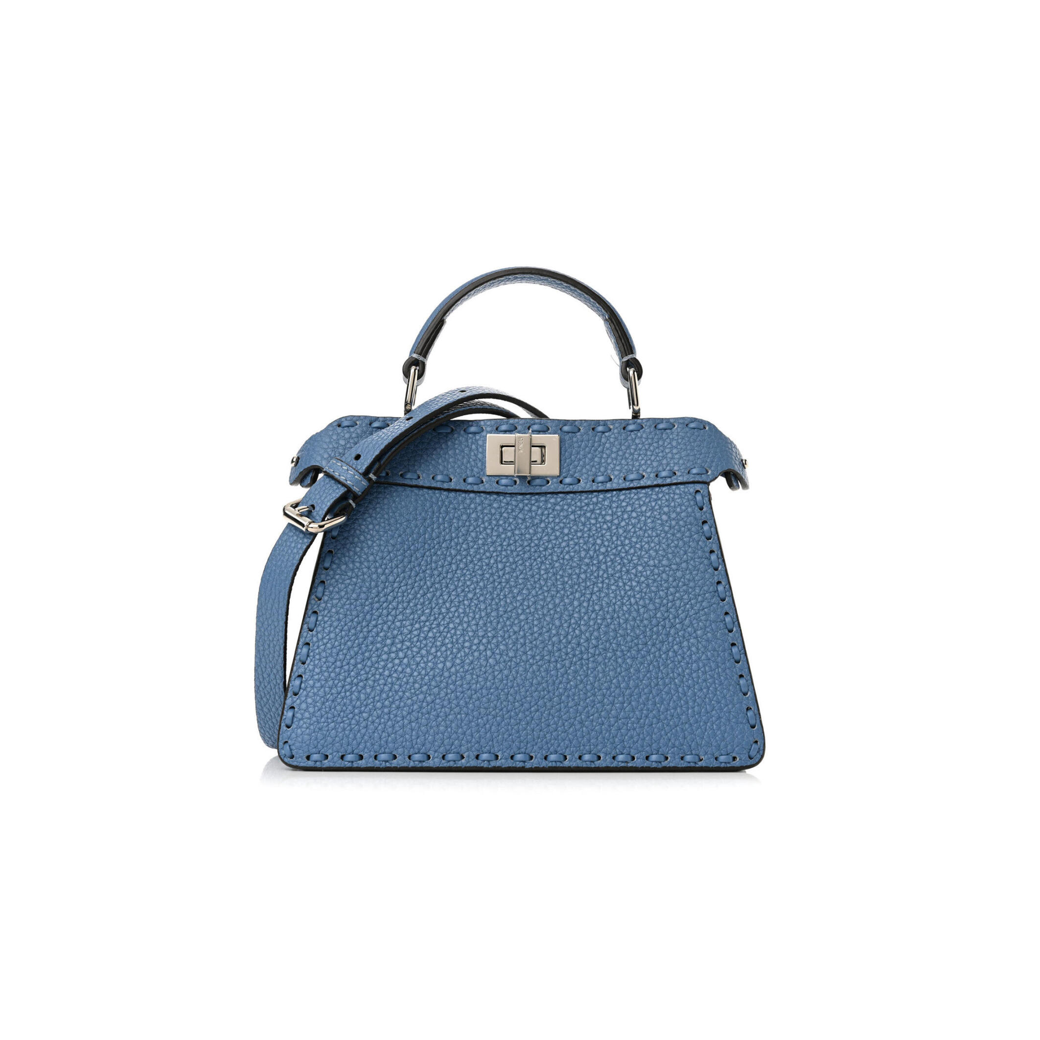 F**di cuoio romano selleria macro stitchings petite peekaboo i see u iconic satchel placca argento (20*15*11cm)